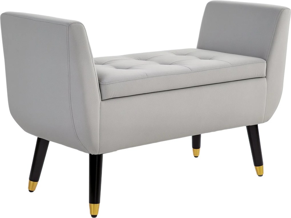 HOMCOM Tárolós Pad Karfákkal, Bársonyos Hatású Felület, Tárolódoboz Fa Lábakkal, Pad a Nappaliba, Hálószobába, Előszobába 107 x 42 x 65 cm, Világosszü