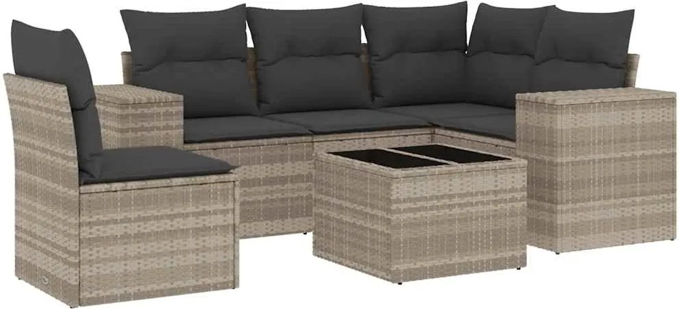 vidaXL 6 részes világosszürke polyrattan kerti ülőgarnitúra párnákkal