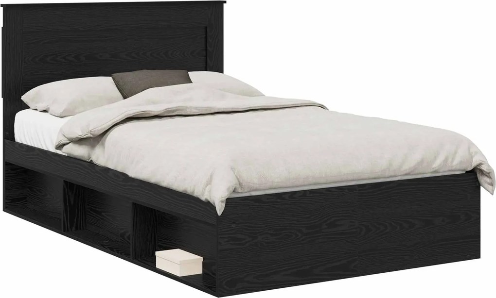 vidaXL Ágykeret fejtámlával fiókkal Fekete 135 x 190 cm Tömör fenyőfa
