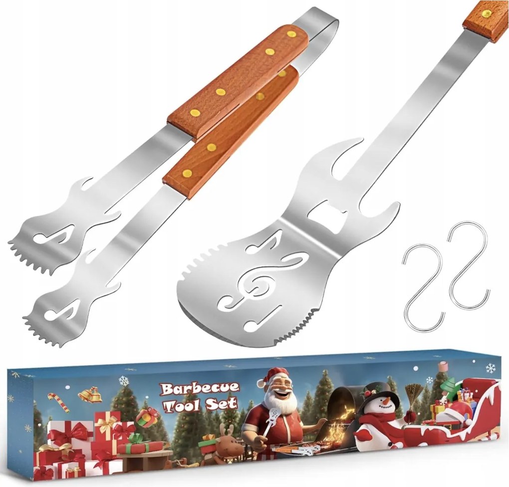 Grilllapát fogó fém 5 az 1-ben fa fém 42 cm gitár