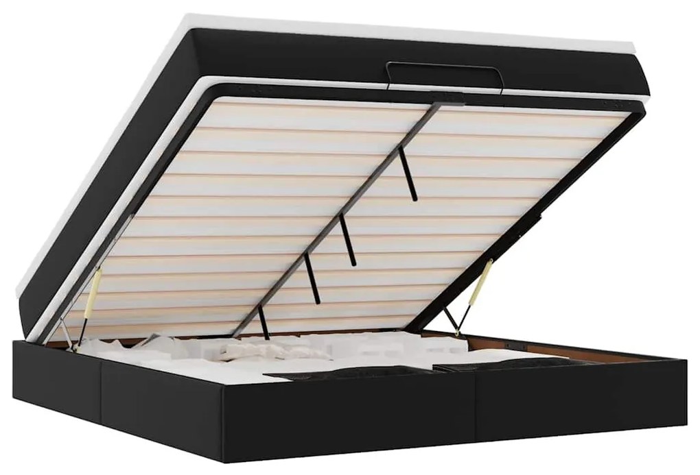 Ottomán ágykeret matraccal fekete 180x200cm műbőrrel