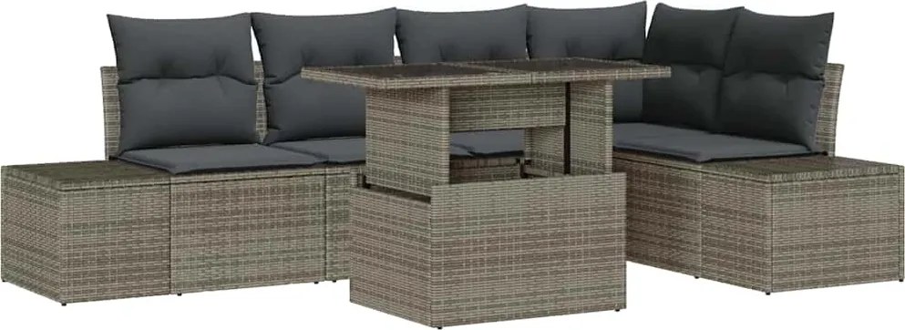 vidaXL Kerti Kanapé Szett tárolóval 6 pcs Szürke Poli rattan