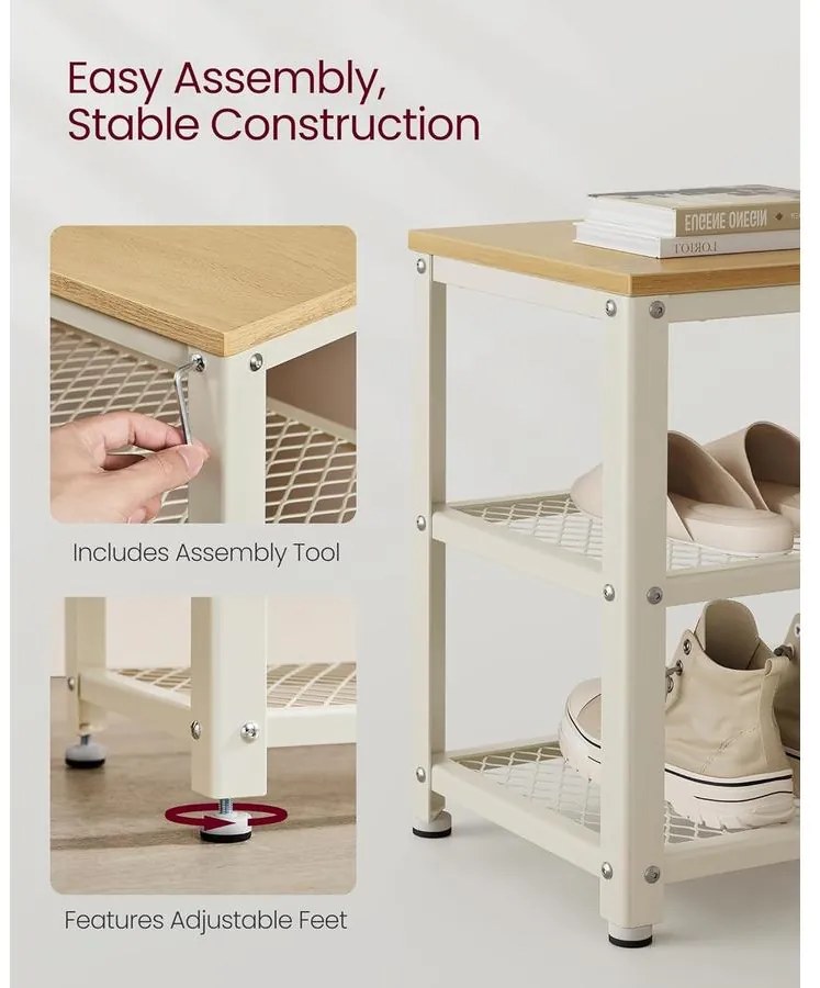 2 polcos Cipőtartós pad, 30 x 73 x 45 cm tölgy bézs és klasszikus fehér