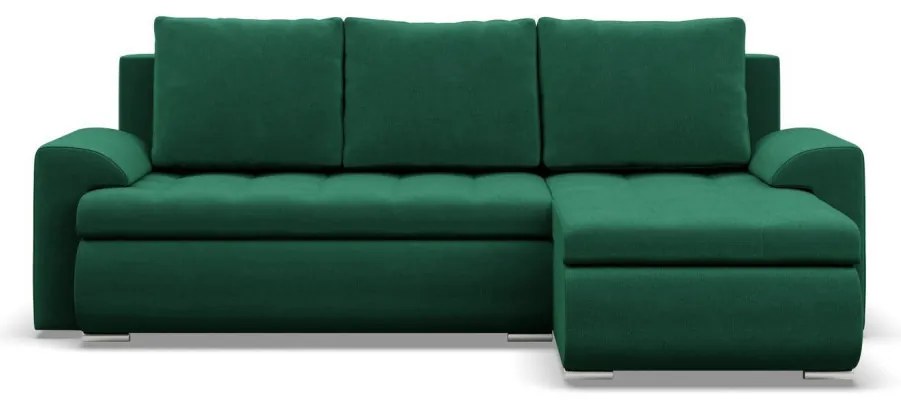 Tokio sarokkanapé, 2 ágyneműtartóval, bársony, jobboldali, zöld