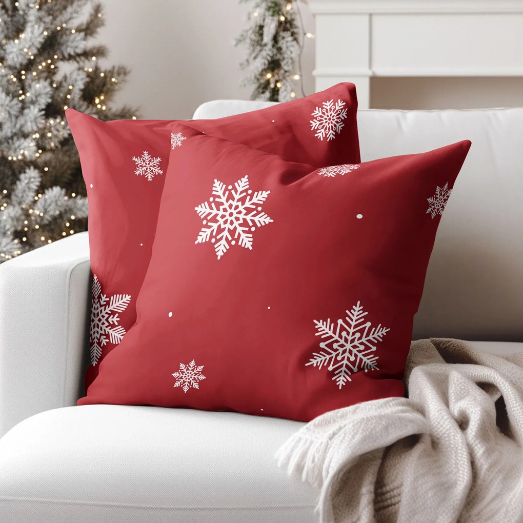 Goldea karácsonyi pamut párnahuzat - hópelyhek piros alapon 45 x 45 cm