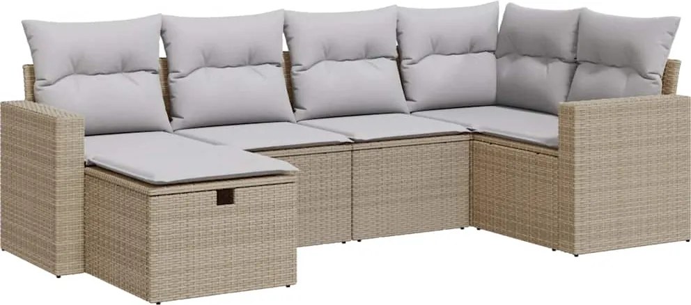 vidaXL 6 részes bézs polyrattan kerti ülőgarnitúra párnával