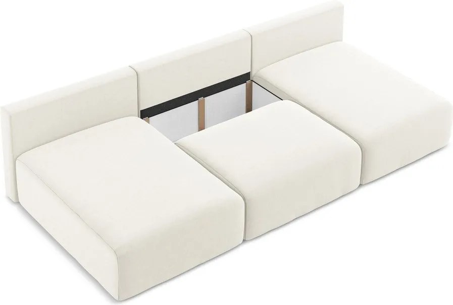 Krémszínű bársony kinyitható-tárolóhelyes (U alakú) sarokkanapé Kalena – Makamii