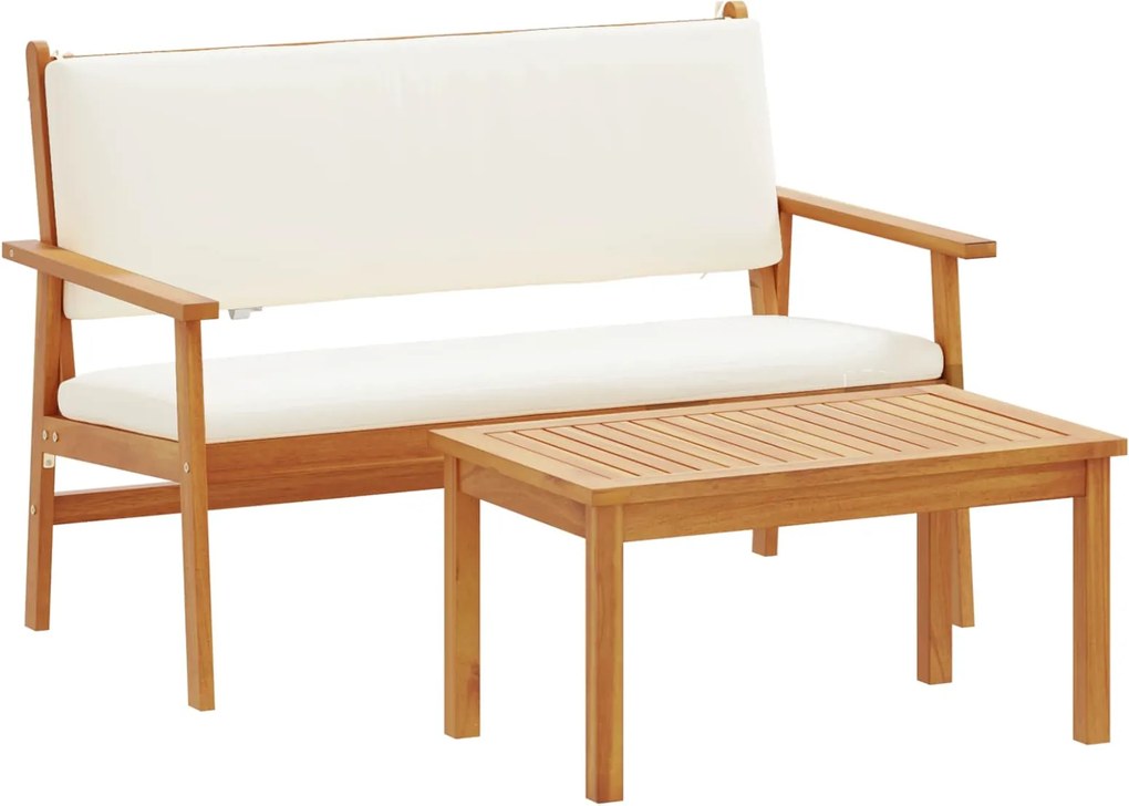 vidaXL Kerti Kanapé Szett párnával 2 pcs Krémszín Tömör Akácfa