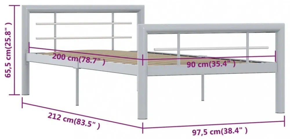 szürke és fehér fém ágykeret 90 x 200 cm