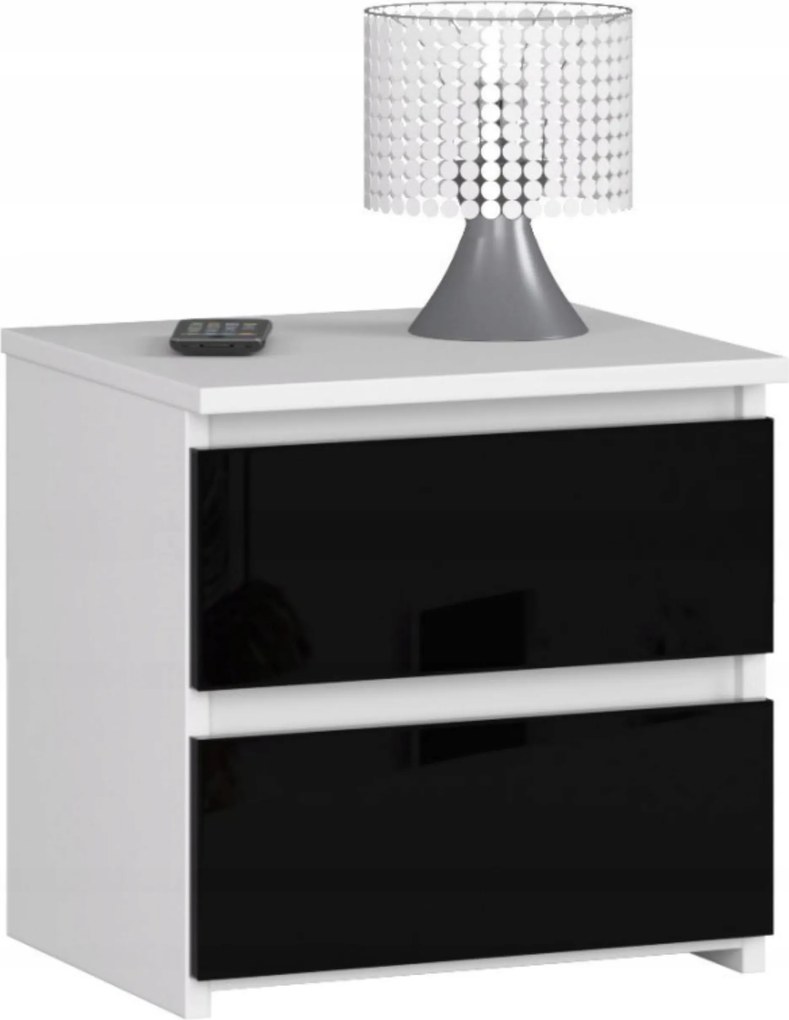 Éjjeliszekrény CL2 fehér-fekete fényes 40cm 2fiókos Akd