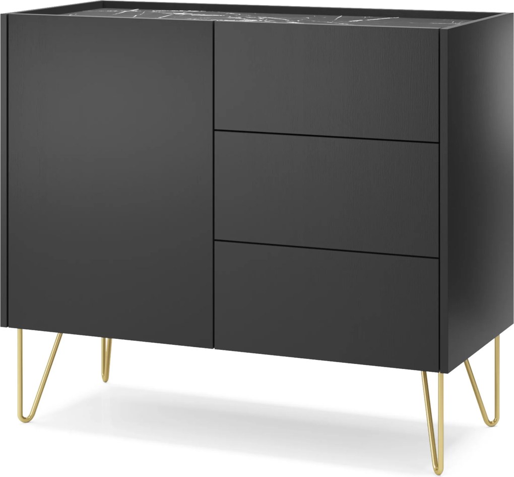 Komodee Komód Canmore KSZ97 Fekete Grafit Márvány Arany lábak