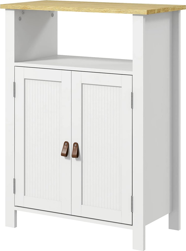 kleankin Fürdőszoba Szekrény 2 Ajtóval, Nyitott Rekesszel és Állítható Polcokkal Modern Fürdőszobai Bútor 60x30x80,5 cm Fehér | Aosom