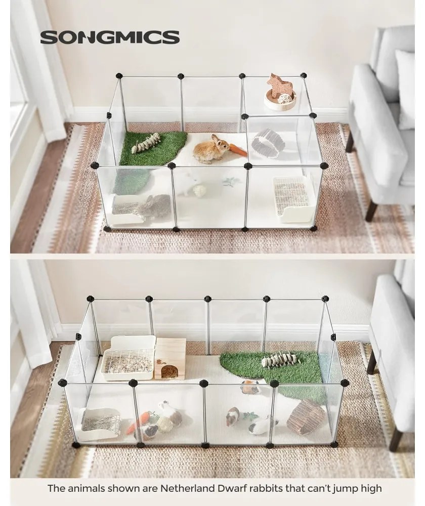 Ketrec háziállatoknak műanyag átlátszó elemekkel, fehér 125x63x42cm