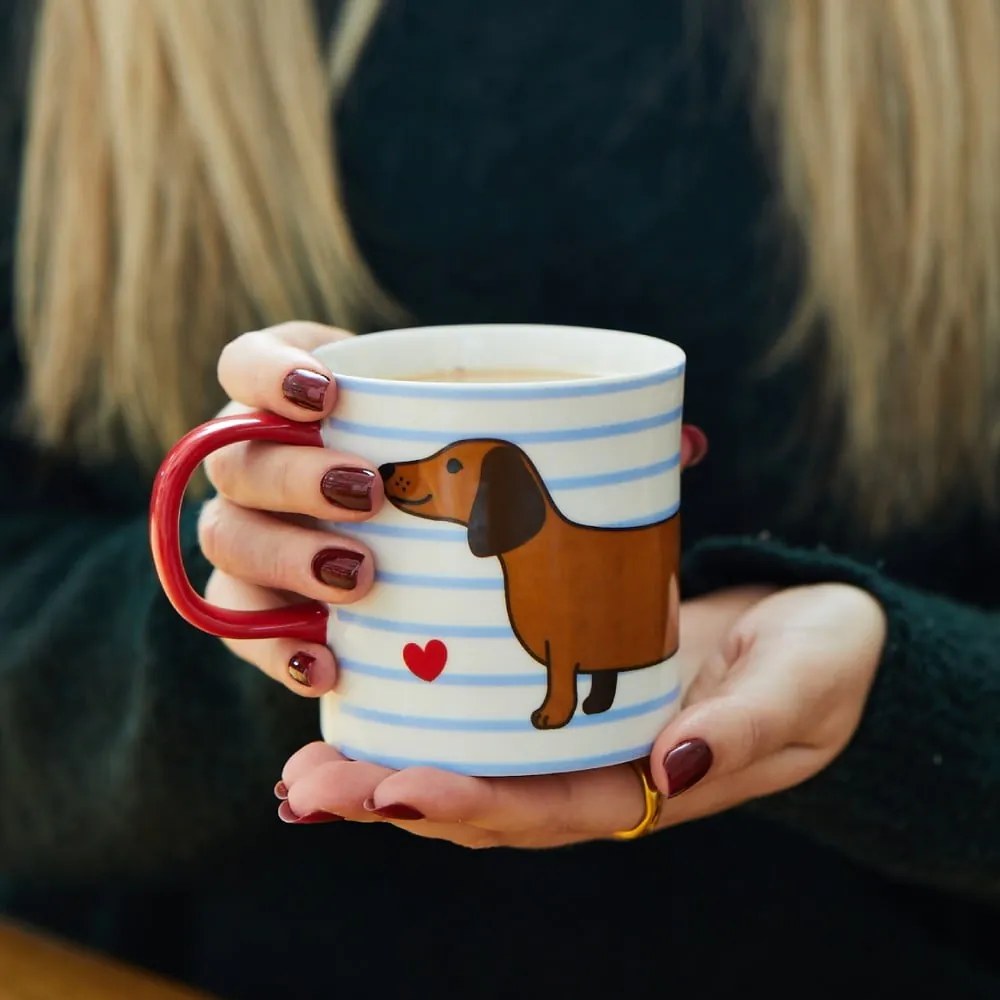 Kék-barna porcelán bögre 300 ml Sausage Dog – Sass &amp; Belle