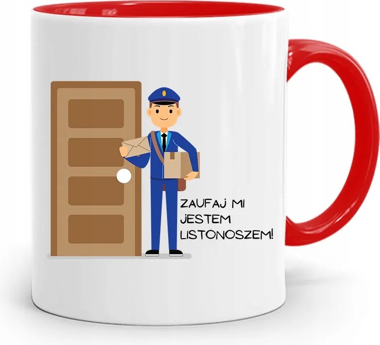 Piros Bögre Ajándék Postásnak Bízz Bennem fényképes nyomattal