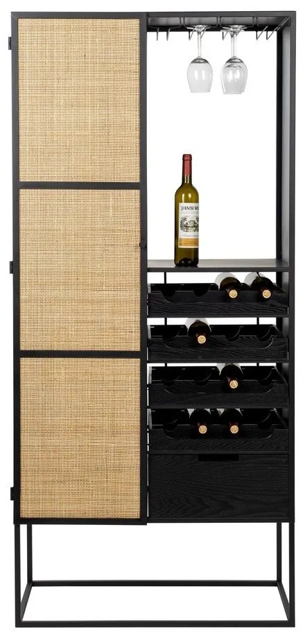 Fekete rattan bortartó szekrény 16 palackhoz, 80x175 cm Guuji - White Label