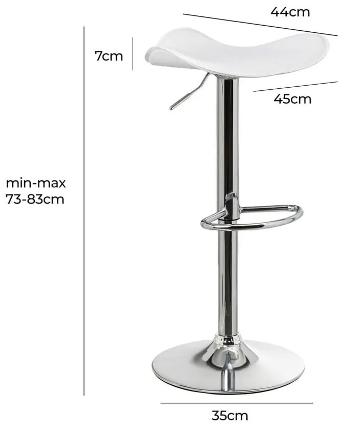 Fehér kárpitozott állítható magasságú bárszék szett 2 db-os (ülésmagasság 73 cm) – Casa Selección