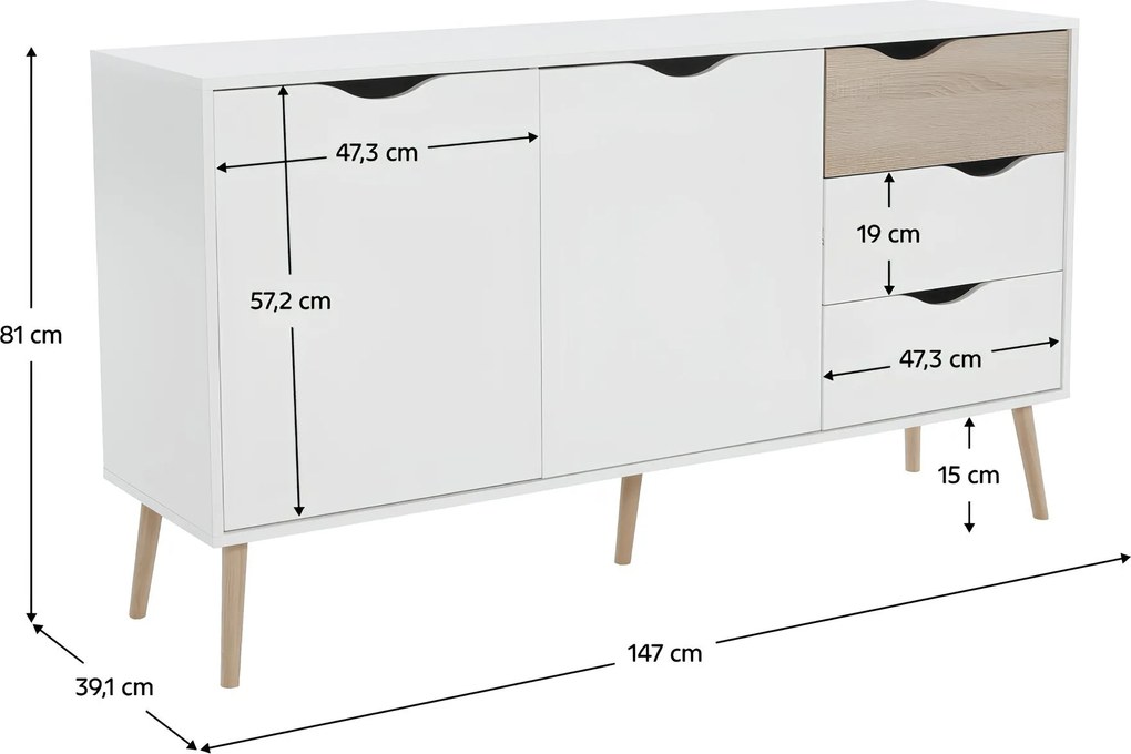 komód, tölgy sonoma / fehér, OSLO 75381