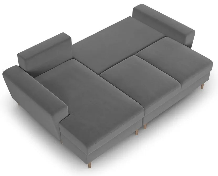 Világosszürke bársony kinyitható tárolóhelyes sarokkanapé (bal oldali-heverő résszel) Kyoto – Cosmopolitan Design