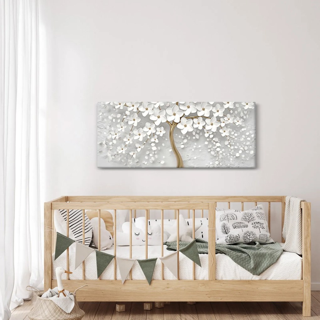 Fehér fa virágokkal képe (120x50 cm)