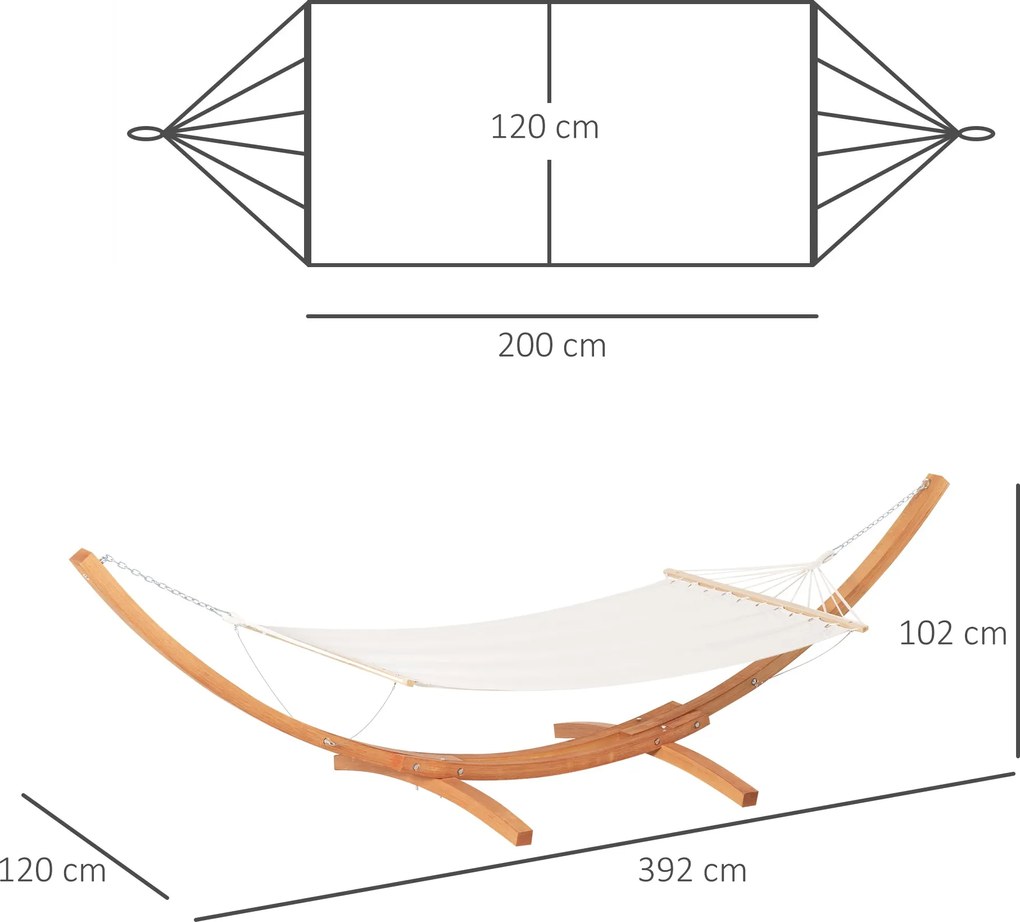 Outsunny Kerti Hintaágy Fából készült Állvánnyal - Hintaágy 1 Férőhellyel - 3.92L x 1.2W x 1.1H m Krém Barna Szín | Aosom