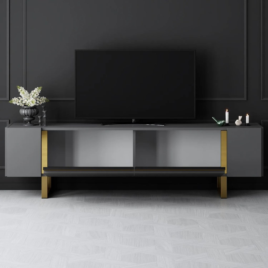 TV szekrény Yildiz - Anthracite, Gold