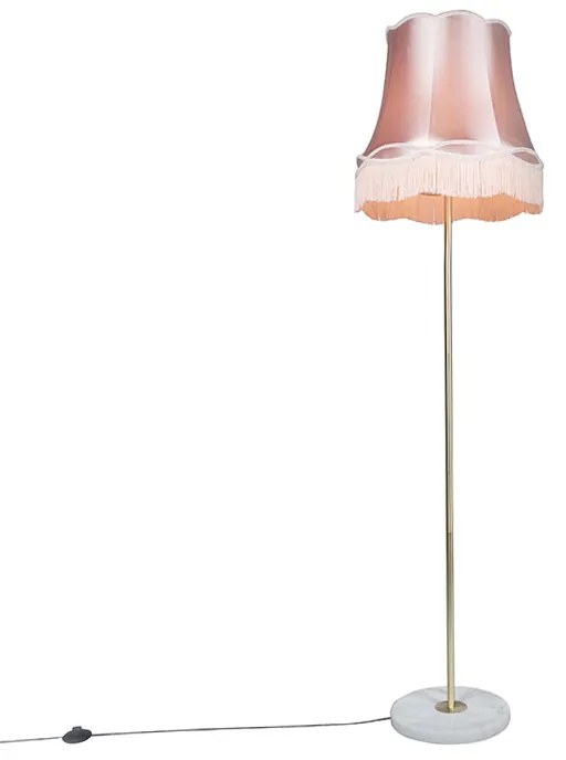Retro állólámpa sárgarézzel és rózsaszín Granny búrával 45 cm - Kaso