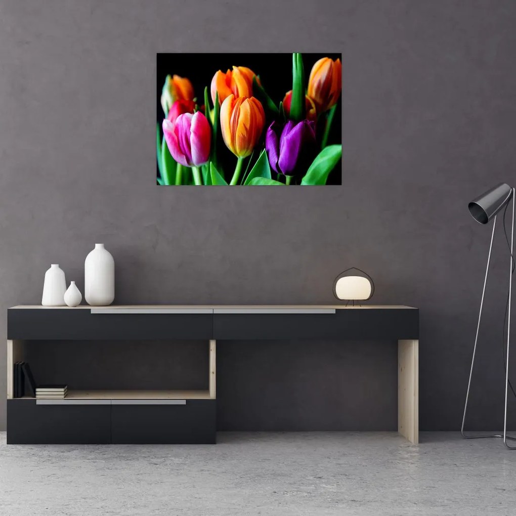 Tulipánok képe fekete alapon (70x50 cm)