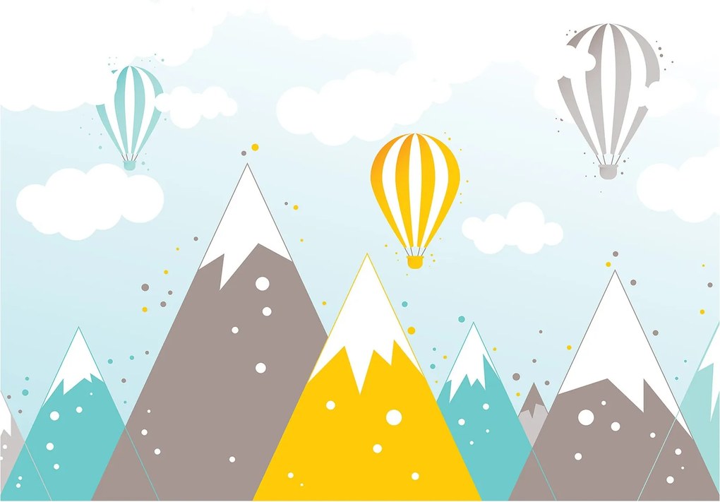 Flizelin fotótapéta Hegyek Léggömbök Felhők a gyerekszobába 520x318 +ragasztó