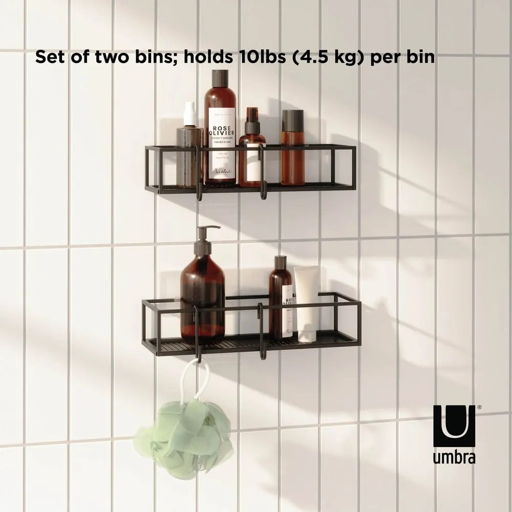 Fekete öntapadós acél fürdőszobai polc szett 2 db-os Cubiko – Umbra