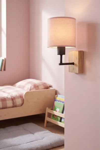 BRILAGI - Fali lámpa BOBO WOOD 1xE27/25W/230V tölgy/fekete/rózsaszín