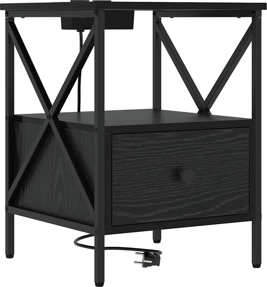 vidaXL Éjjeliszekrény fiókkal Fekete tölgy 41,5 x 40,5 x 55 cm Faanyag