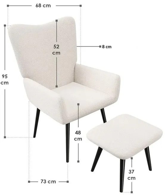 Juskys Odense fotel lábtartóval – krém