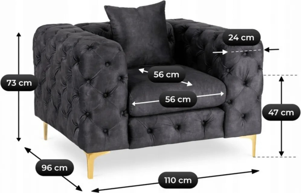 SORRENTO 1S fotel, fekete bársony