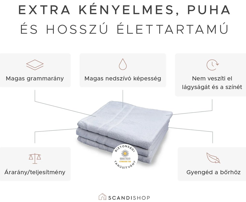 Deluxe fehér szállodai fürdőlepedő 100x200 cm, 100% pamut