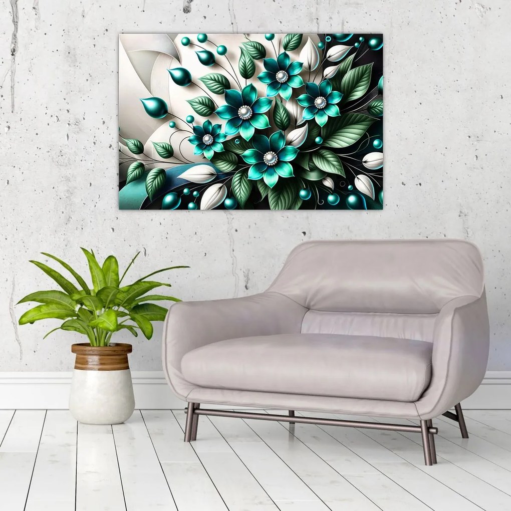 Kép - 3D türkiz virágok (90x60 cm)
