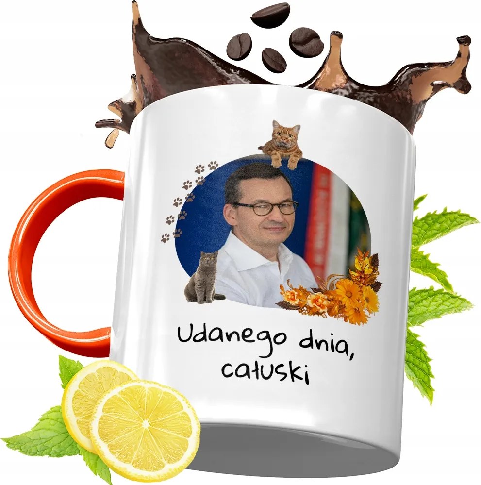 Narancssárga Bögre Mateusz Morawiecki Ajándék fényképes nyomtatással