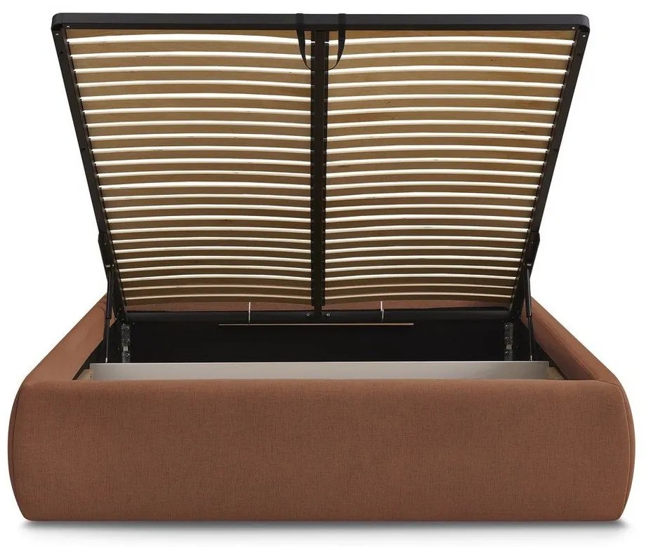 Narancssárga kárpitozott ágyneműtartós-ágytámla nélkül franciaágy ágyráccsal 160x200 cm Inera – Bobochic Paris