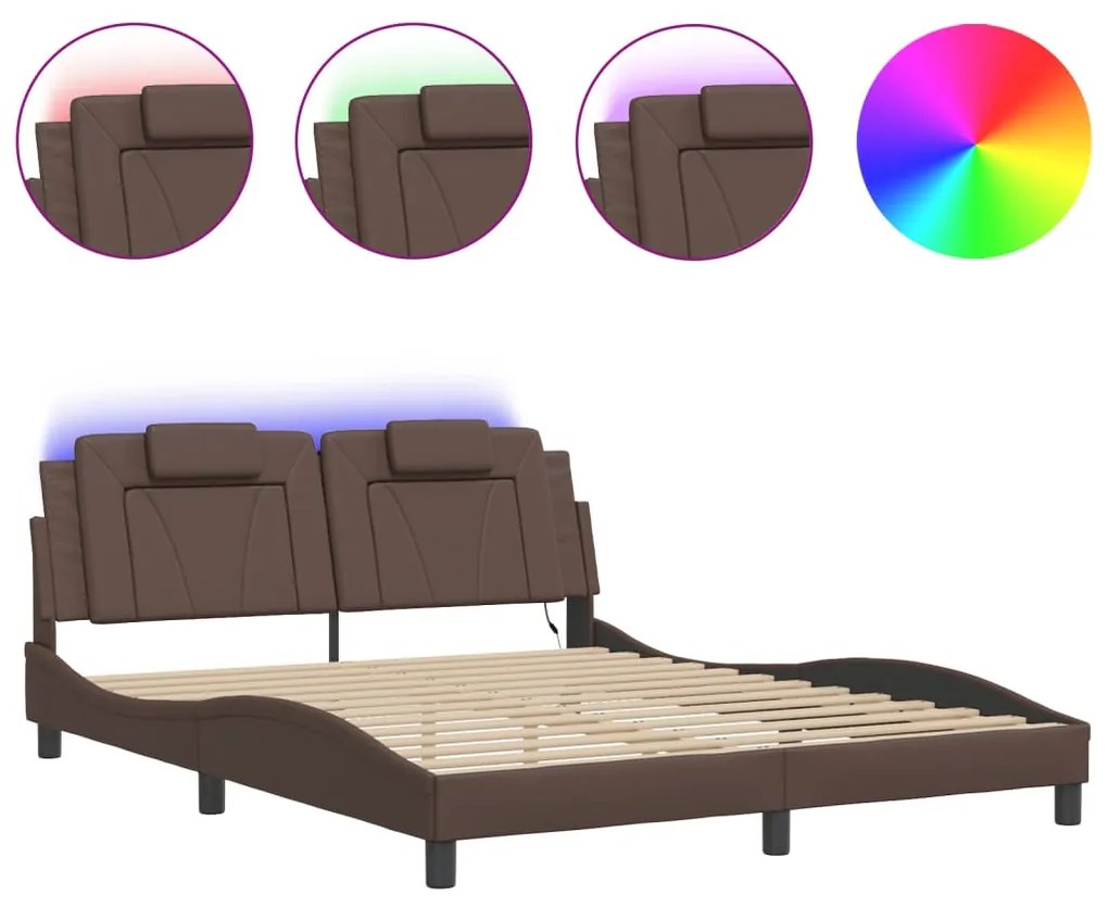 barna ágykeret Viana LED-ekkel matrac nélkül 160 x 200 cm