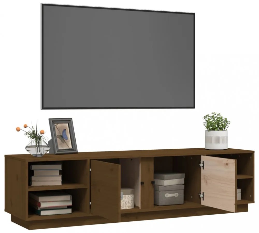 mézbarna tömör fenyőfa TV-szekrény 156 x 40 x 40 cm