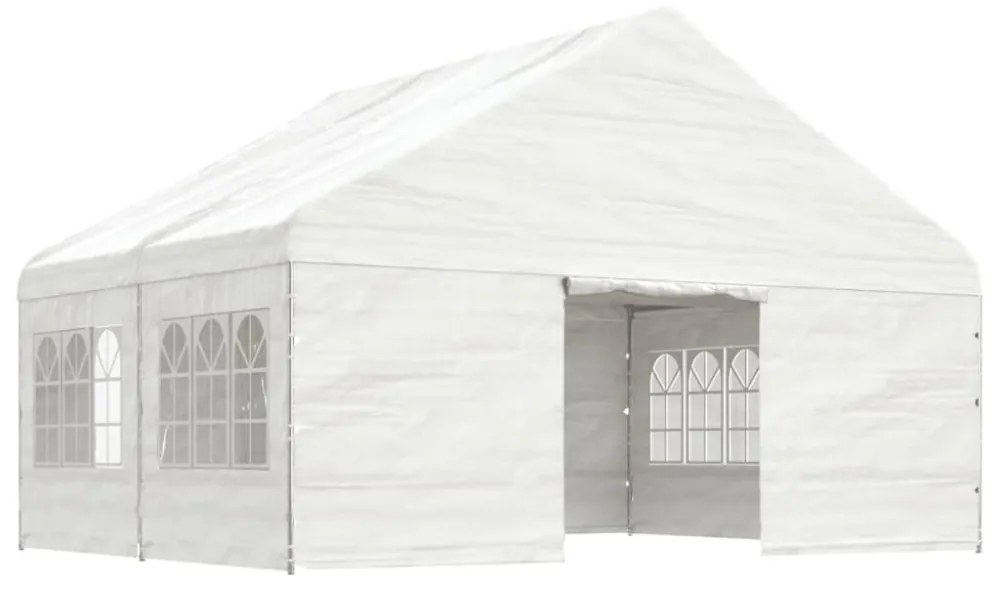 fehér polietilén pavilon tetővel 4,46 x 5,88 x 3,75 m