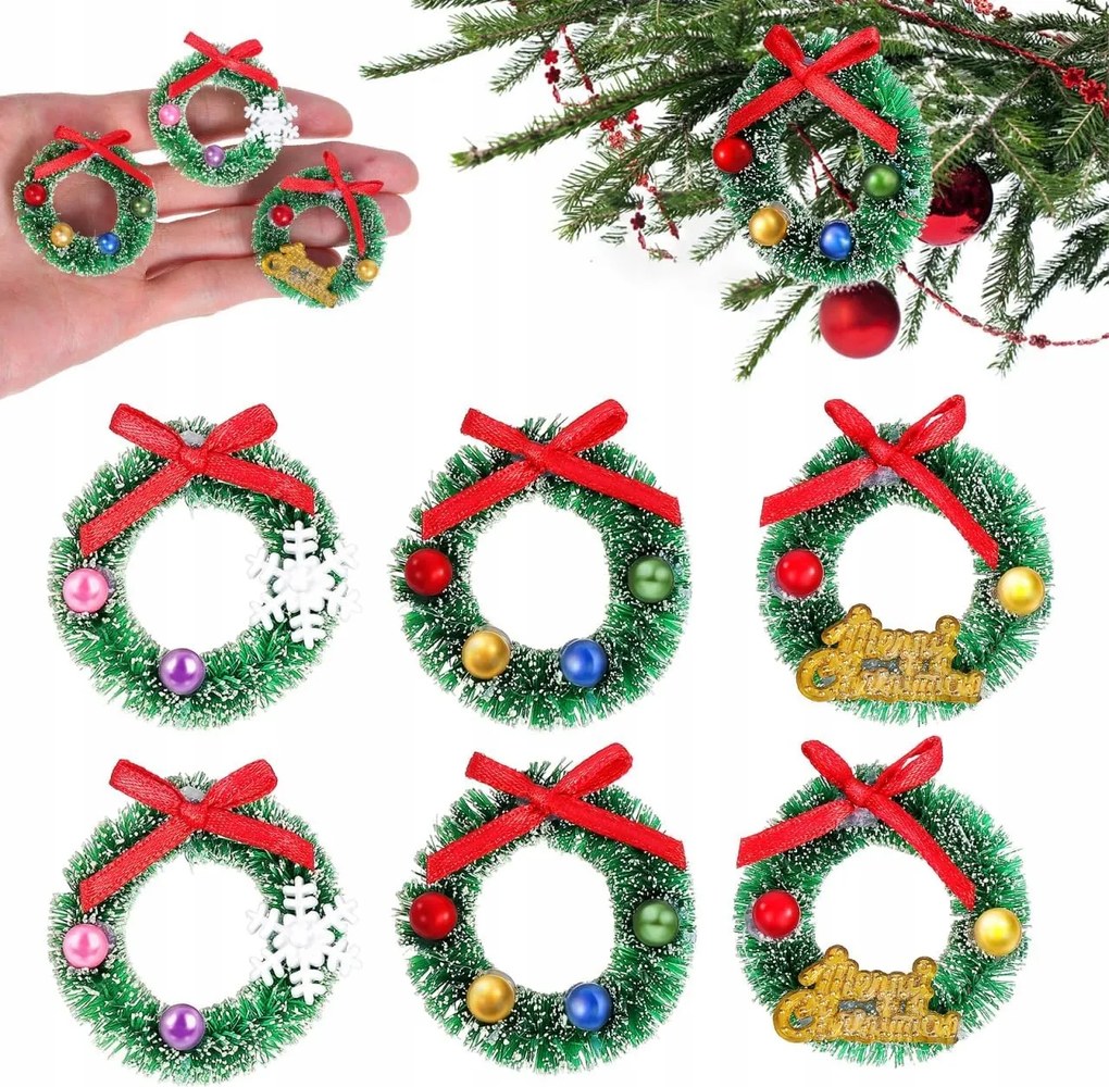 6 mini karácsonyi koszorú babaház dekoráció mini koszorúk