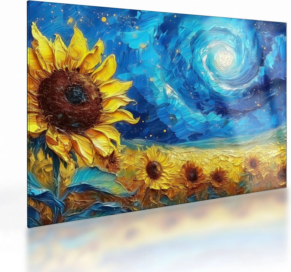 Üveg kép - Festés napraforgó (70x50 cm)