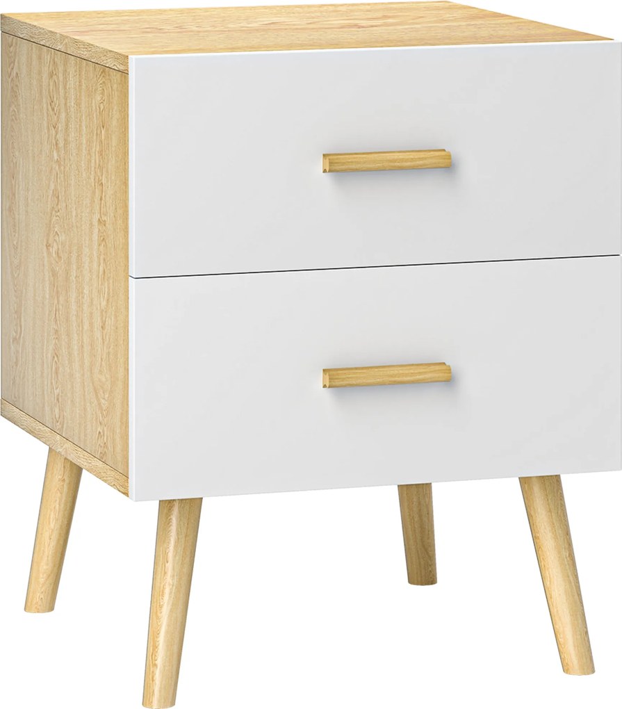 HOMCOM Tölgyágy melletti éjjeliszekrény 2 fiókkal, 40x40x50 cm, Tölgy | Aosom