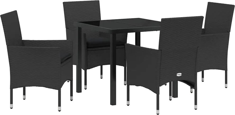 vidaXL Kert étkező szett párnával 5 pcs Fekete polirattan