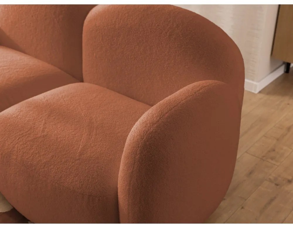 Terrakotta színű buklé sarokkanapé (bal oldali-heverő résszel) Orbit – Ropez