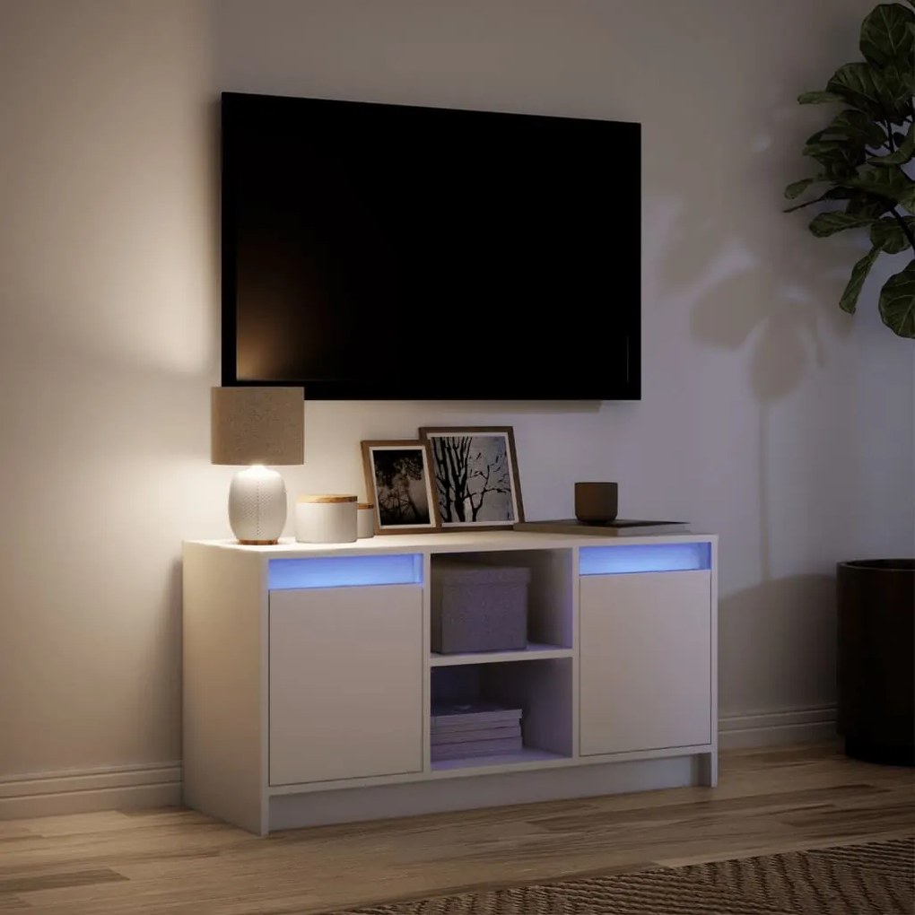 fehér szerelt fa TV-szekrény LED-ekkel 100 x 34 x 50 cm