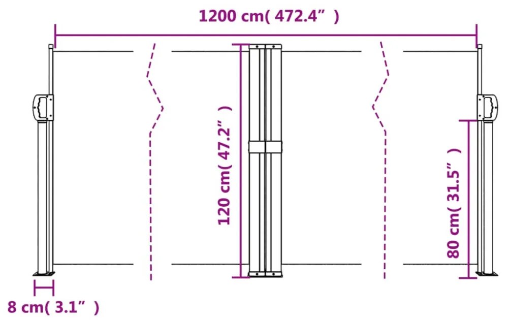antracitszürke behúzható oldalsó napellenző 120 x 1000 cm