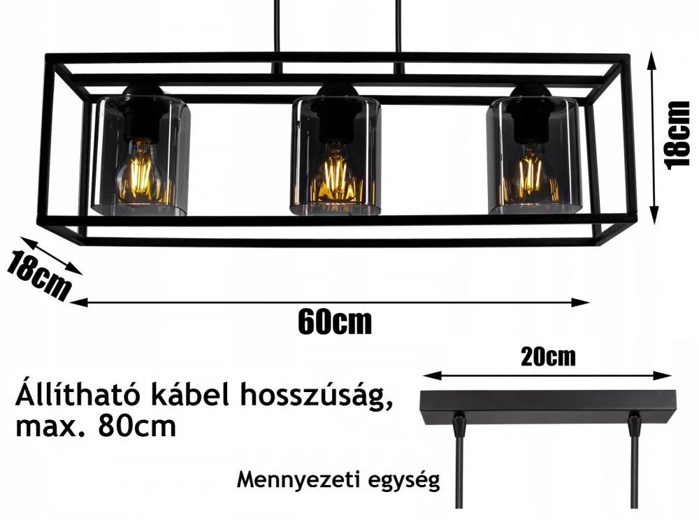 Glimex CAGE állítható függőlámpa fekete / füst 3x E27 + ajándék LED izzók