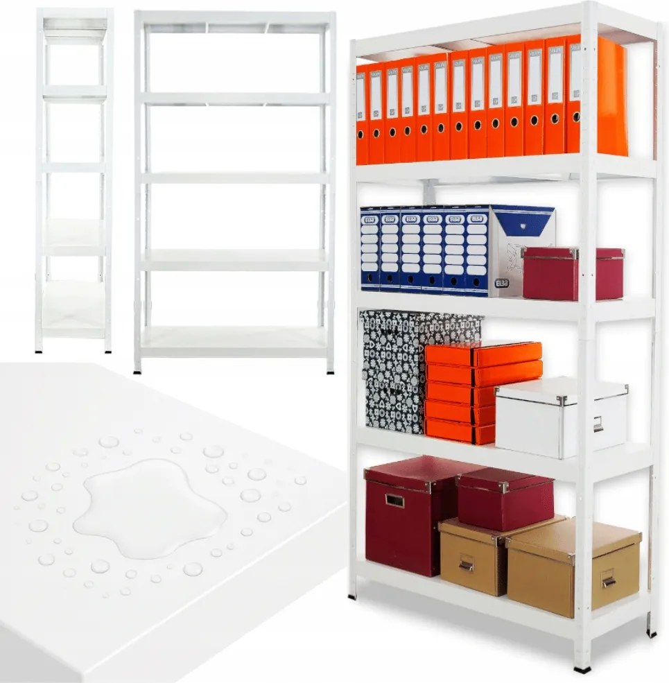 Fém könyvespolc 180x90x40 műhely állvány tároló állvány fehér